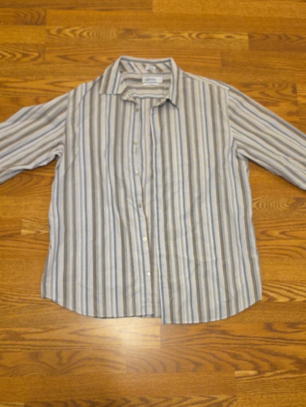 Calvin Klein Men's Vertical Stripe Button-Down Shirt in Blue and Gray
